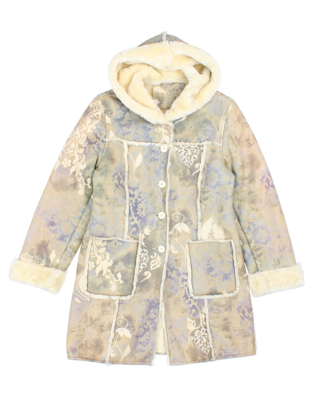 Vintage Afghan Shearling Coat in a multicoloured colourway. Buttons up with front patch pockets and faux fur lining.