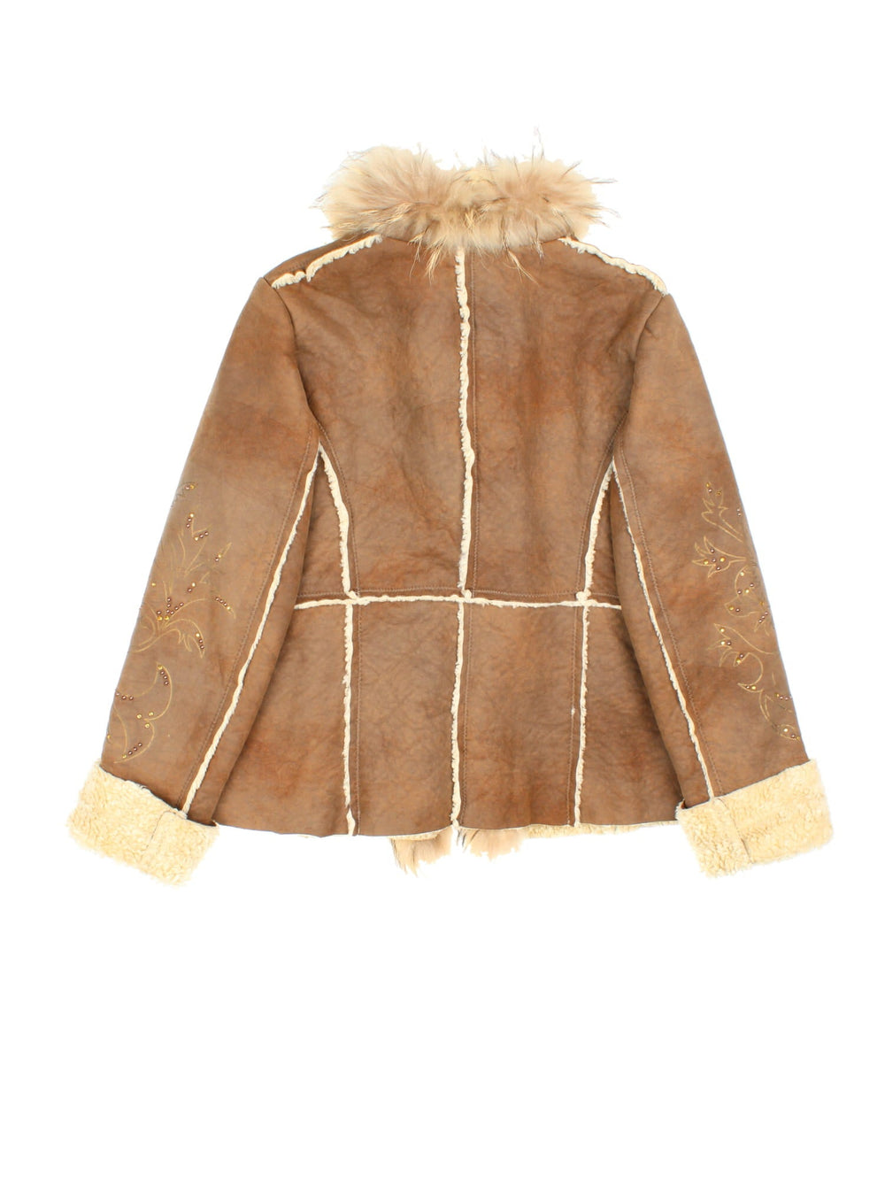 Vintage Diamante Sleeve Afghan Coat in a brown colourway. Hook and eye front fastening, diamante sleeve detailing with faux fur cuff and hems.