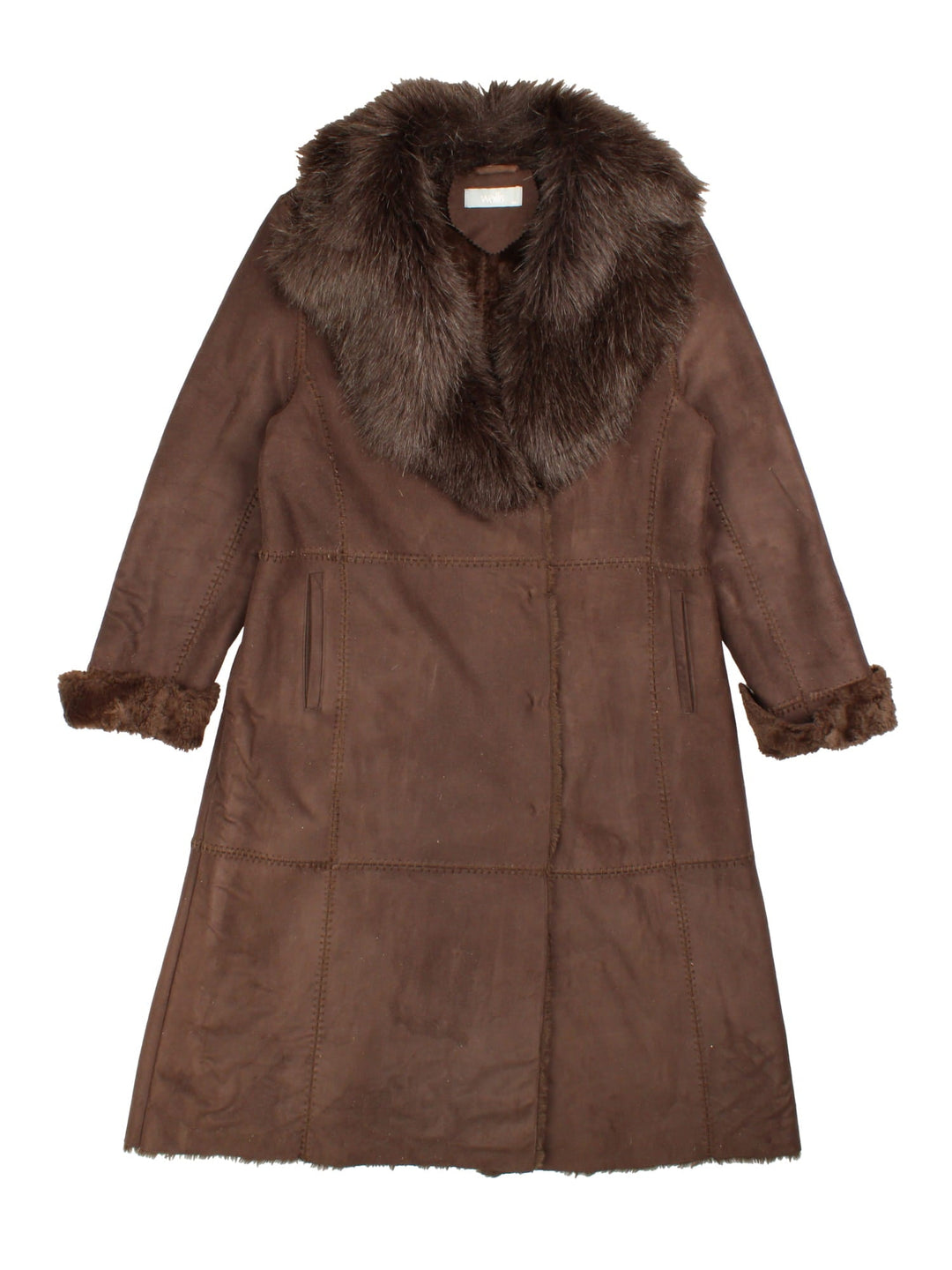 Vintage Afghan Shearling Coat in a brown colourway. Hook and eye fastening with front side pockets and shearling faux lining.