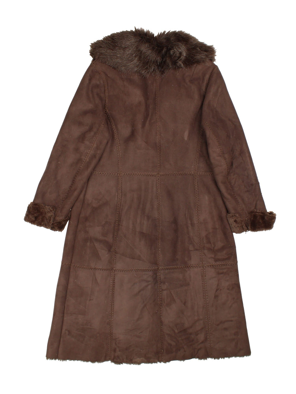 Vintage Afghan Shearling Coat in a brown colourway. Hook and eye fastening with front side pockets and shearling faux lining.