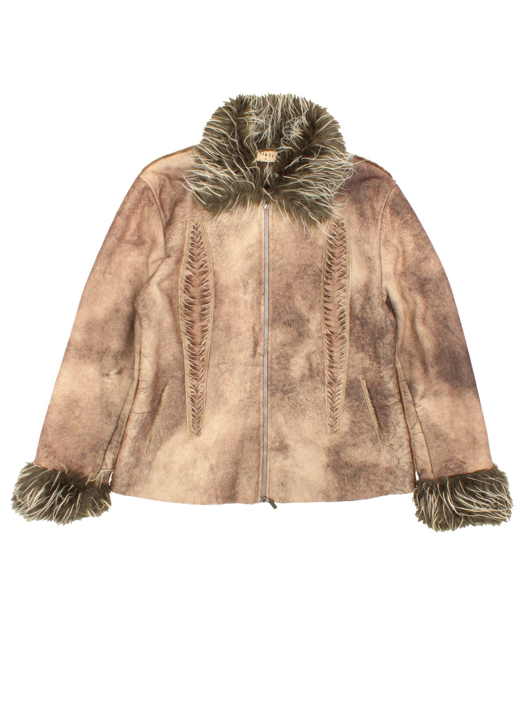 Vintage Pleat Detail Afghan Coat in a brown colourway. Buttons up with front patch pockets and shearling lining.