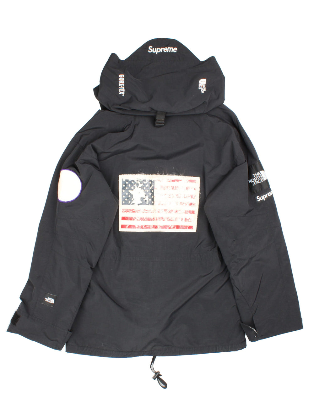 Supreme x The North Face Trans Antarctica expedition pullover jackets, features decorative patches featuring the US flag