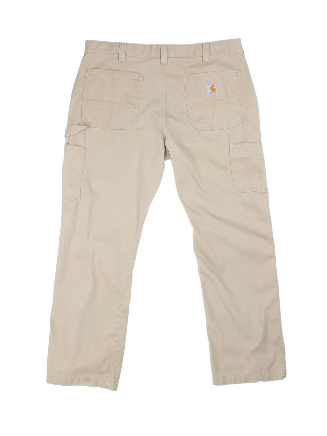 Carhartt Trousers in tan colourway with multiple pockets and the logo embroidered on the back.
