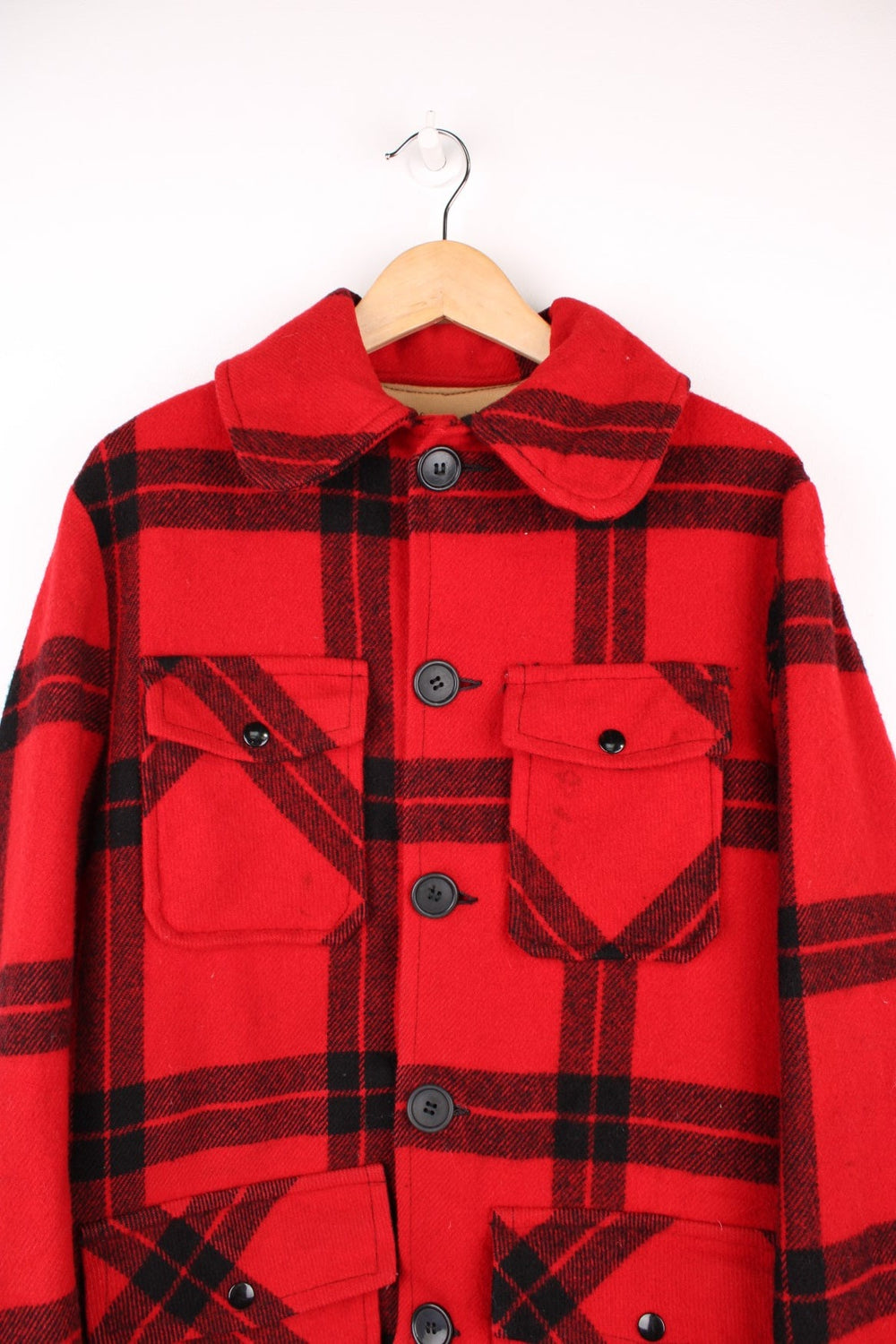 Vintage Carter's Plaid Wool Coat in a red and black colourway, button up with a big collar, and has multiple pockets.