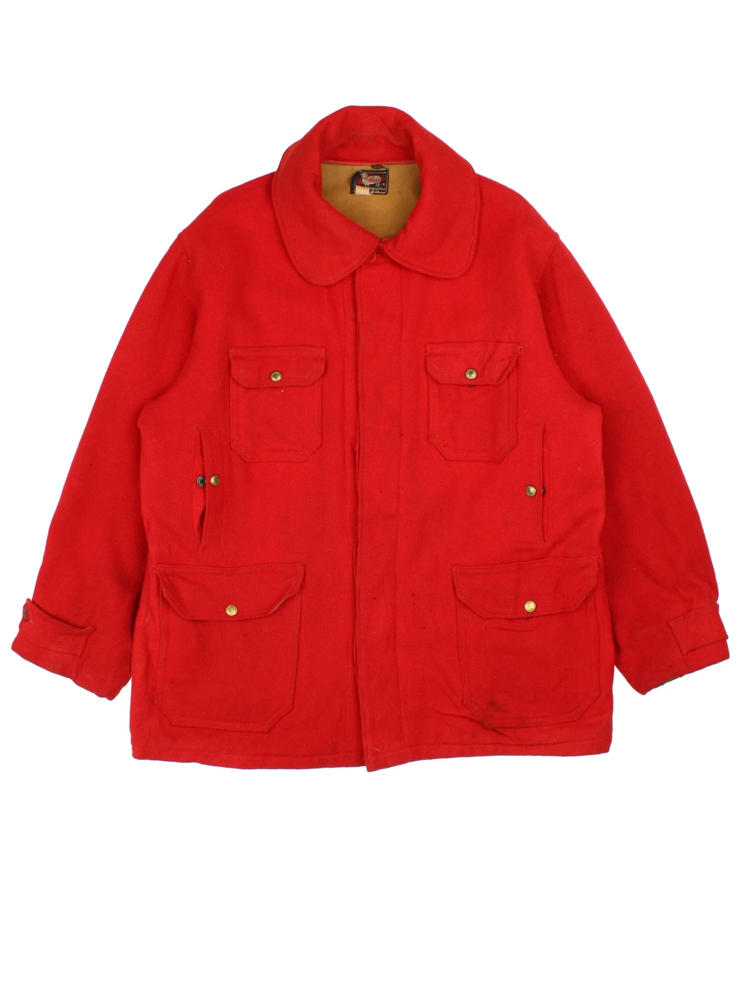 Vintage 60's Woolrich Woollen CPO Hunting Coat in a red colourway. Buttons up and has multiple pockets.