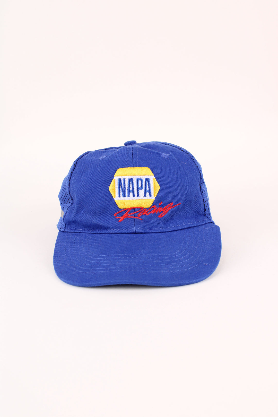Napa Nascar Racing Cap in a blue colourway with the logo embroidered on the front, mesh panelling, and has adjustable velcro strap at the back.