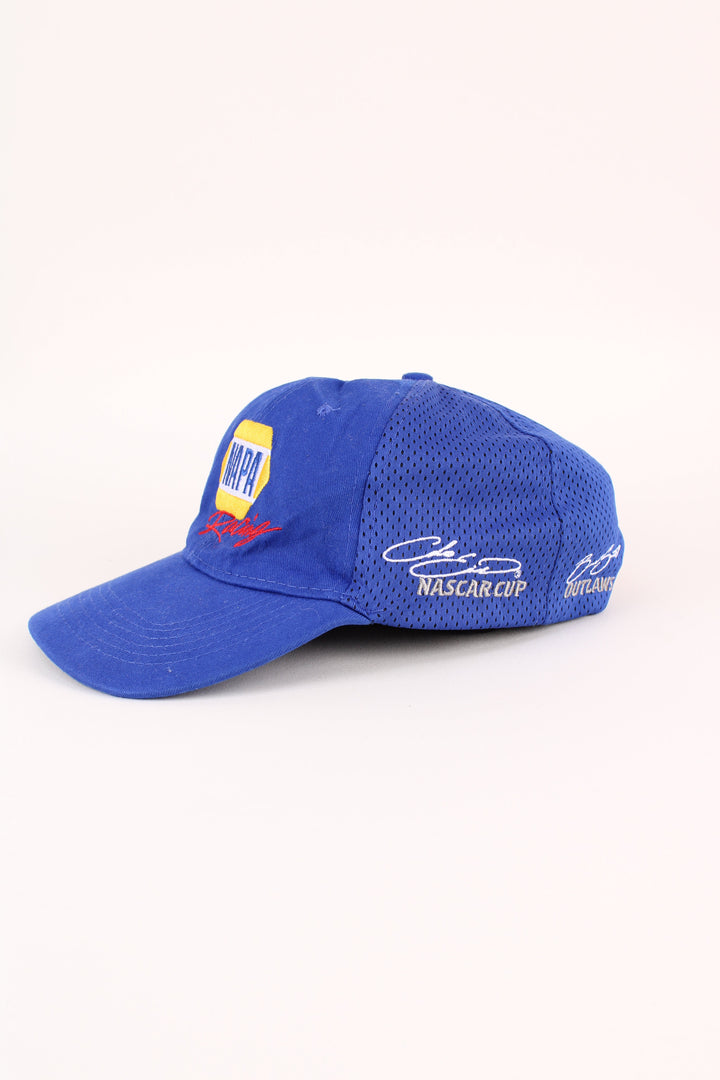 Napa Nascar Racing Cap in a blue colourway with the logo embroidered on the front, mesh panelling, and has adjustable velcro strap at the back.