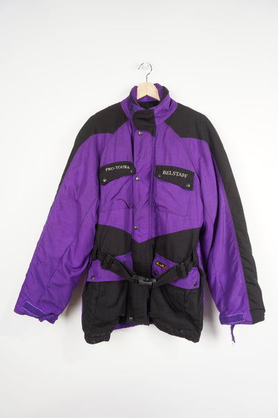 Vintage 90's Belstaff Pro- Toura Cordura black and purple nylon coat with Belstaff logos embroidered on the pockets