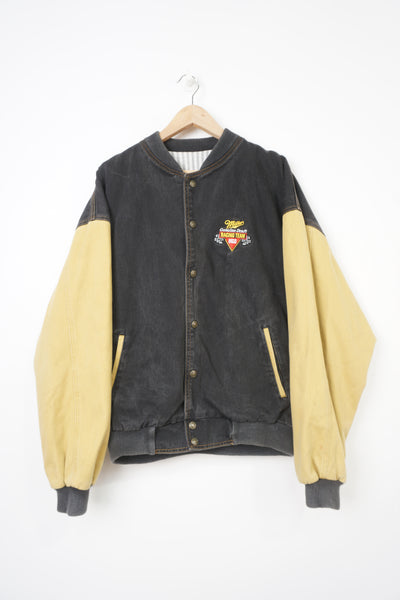 Vintage Miller Genuine Draft Racing Team black and gold denim varsity style jacket 