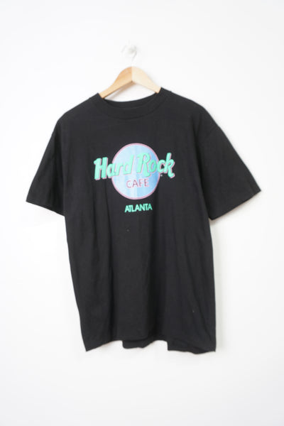 Vintage Hard Rock Cafe Atlanta black t-shirt with spell-out logo on the chest and single stitch sleeves