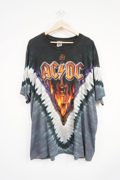Vintage 1990's single stitch Liquid Blue x ACDC 'Hell's Bells' tie dye t-shirt with graphics on the front and back