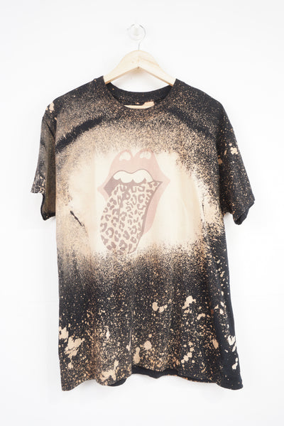 Liquid Blue The Rolling Stones leopard mouth graphic bleach splatter t-shirt