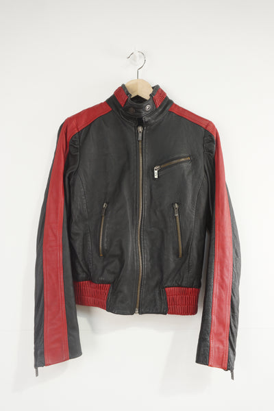 Vintage Y2K Diesel red and black zip through leather biker style jacket