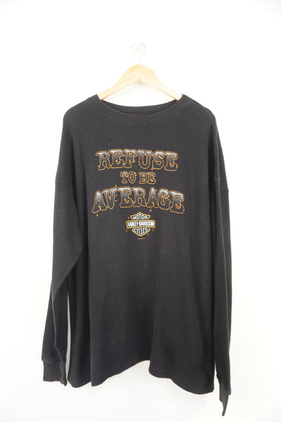 Vintage 90's Harley Davidson waffled long sleeve t-shirt with spell-out graphics on the front and back