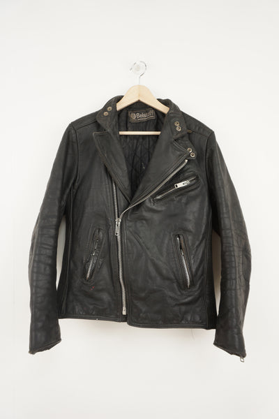Belstaff Biker black leather motorcycle jacket, Belstaff tab the chest with silver hardware