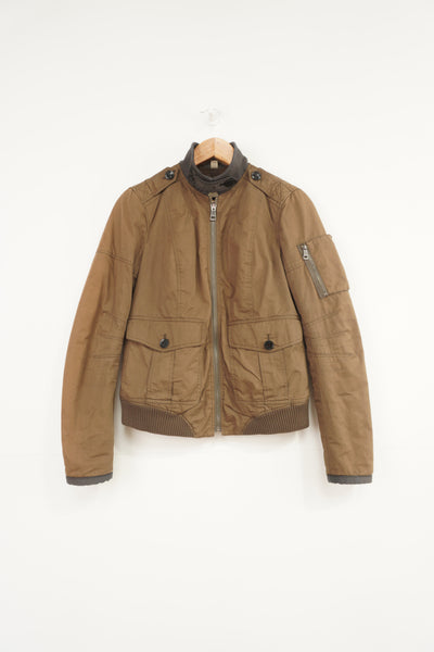 Vintage Burberry khaki green motorcycle style zip through jacket