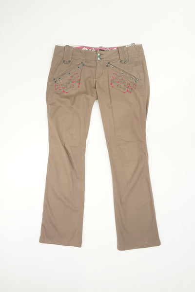 Y2K Diesel brown slightly flared cotton trousers with embroidered pockets