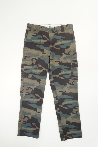 Dickies khaki green camouflage cotton cargo style trousers with multiple pockets