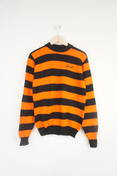 Vintage 1980's Cincinnati Bengals orange and black striped knit jumper with embroidered logo on the chest