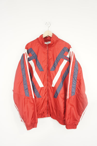 90's Adidas red zip through tracksuit top with embroidered three striped details