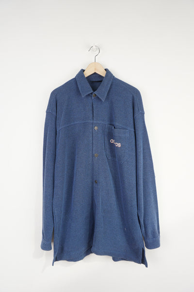 Vintage navy blue  Adidas waffled textured long sleeve button up shirt with embroidered logo on the chest pocket