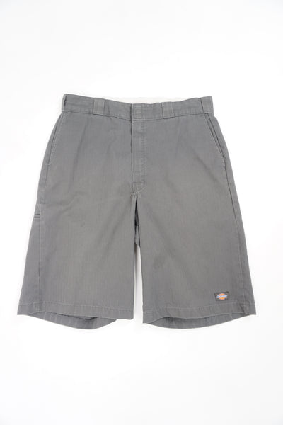 All grey Dickies pinstriped cotton checkered shorts with logo on the leg