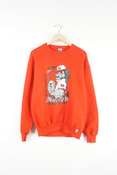 Vintage red Russell Athletic sweatshirt. Has a printed Monarchs 1999 Mater Dei Baseball graphic on the front.   good condition  Size in Label:  M  Our Measurements:  Chest: 22 inches Length: 25 inches 