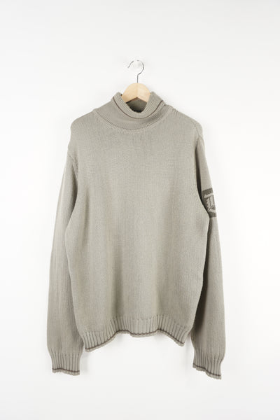 Diesel khaki green roll neck knitted jumper features signature logo on the shoulder 