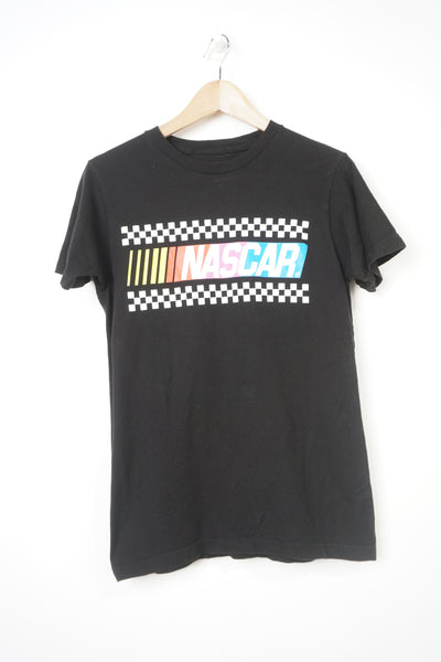 Black t-shirt with NASCAR graphic on the front