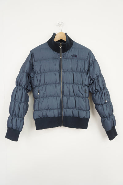 Blue The North Face 600 bomber style puffer jacket with embroidered logos on the front and back