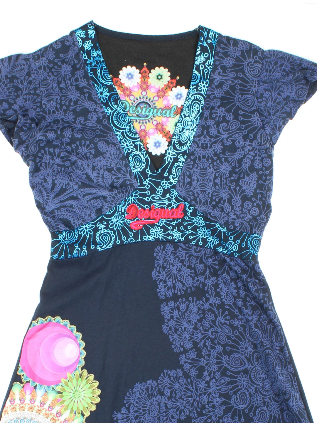Vintage Y2K Desigual Asymmetrical in blue colourway with frill hemline and embroidered branding on front and back.