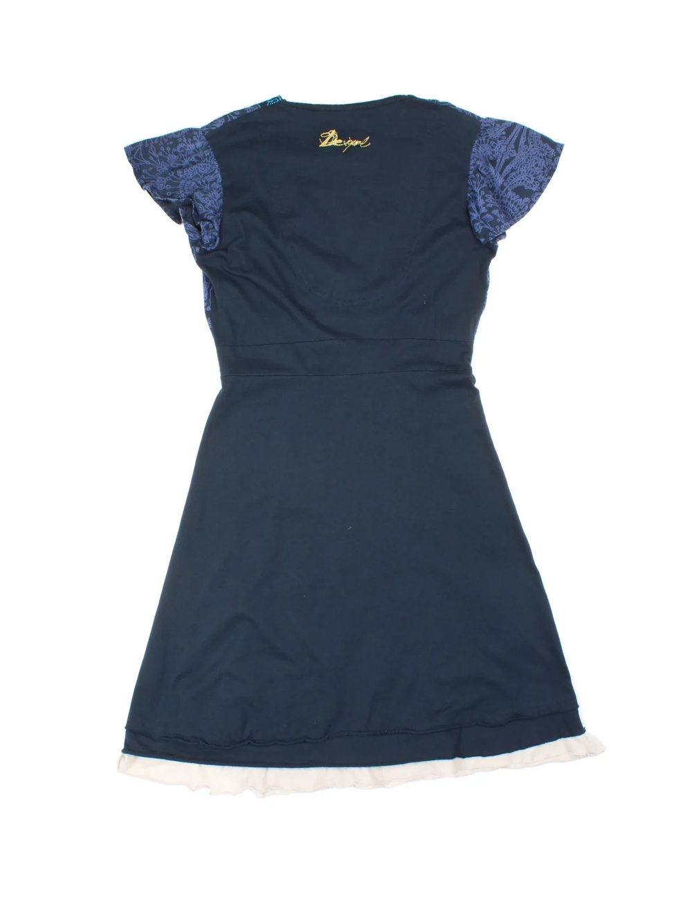 Vintage Y2K Desigual Asymmetrical in blue colourway with frill hemline and embroidered branding on front and back.