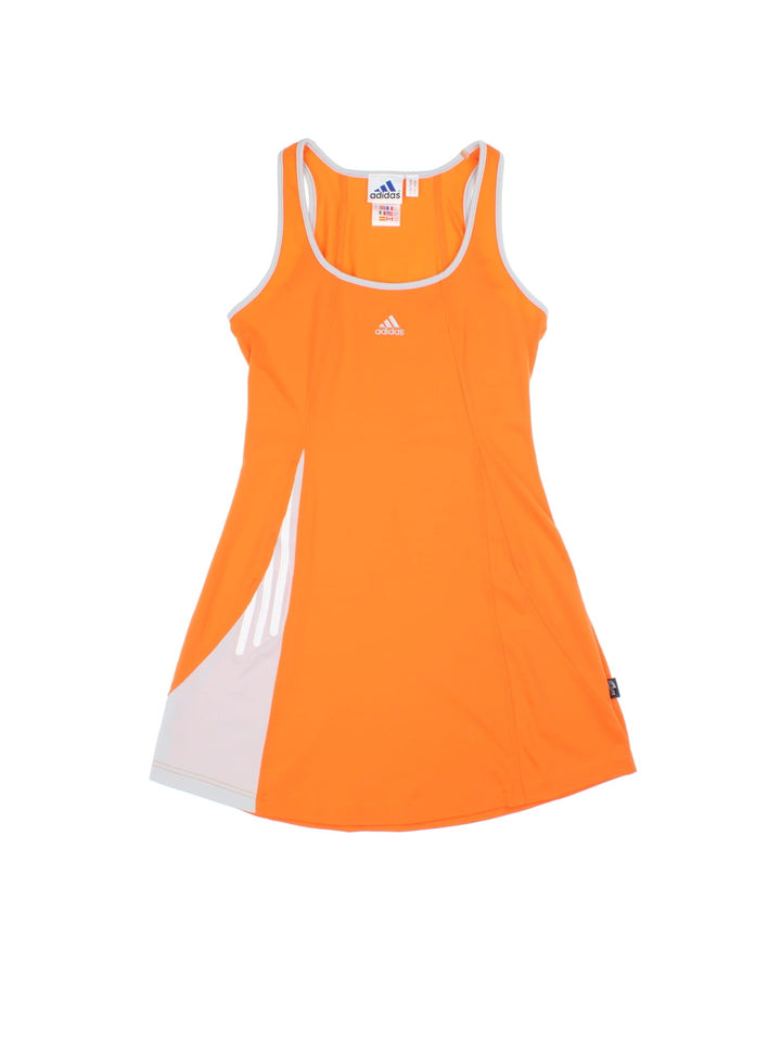 Vintage Adidas Dress in orange colourway with grey piping and logo embroidered on the front.