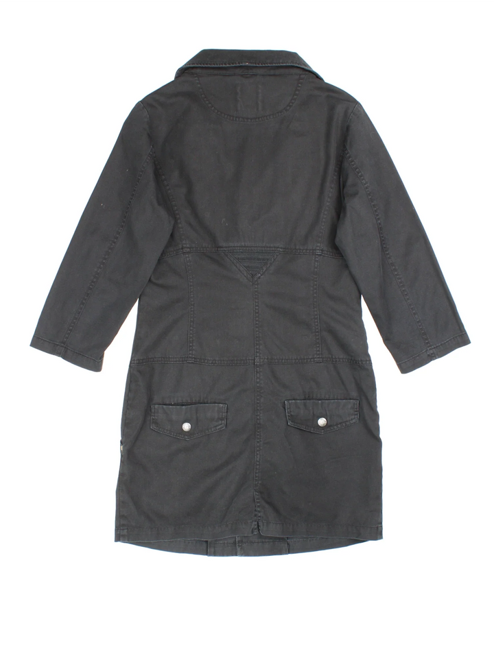 Y2K Diesel Shirt Dress in black colourway. Zip up fastening with multiple pockets and embroidered branding.