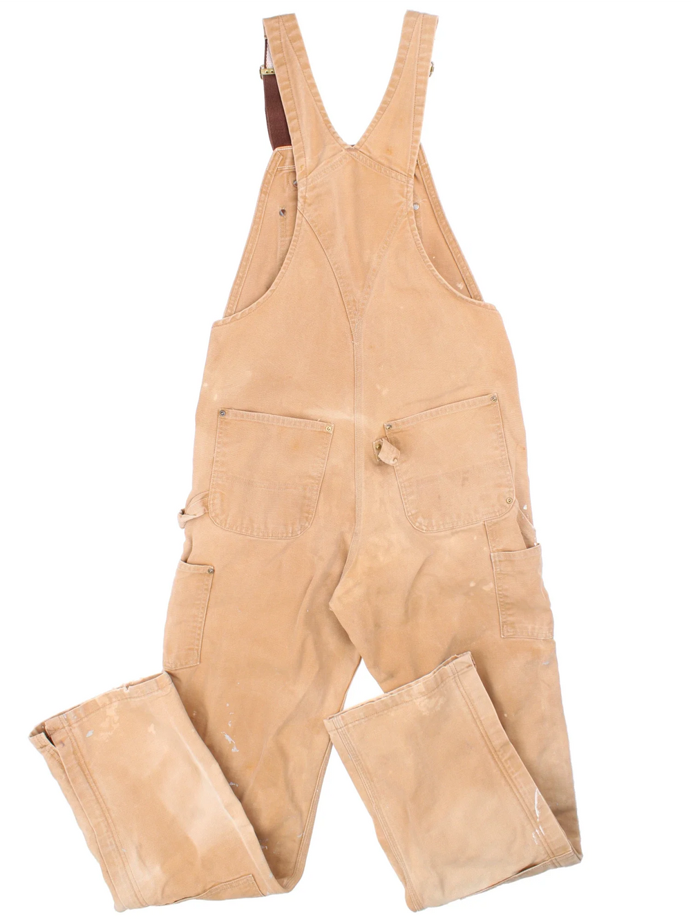 Carhartt Dungarees in tan colourway with multiple pockets, adjustable straps and the logo embroidered on the front.