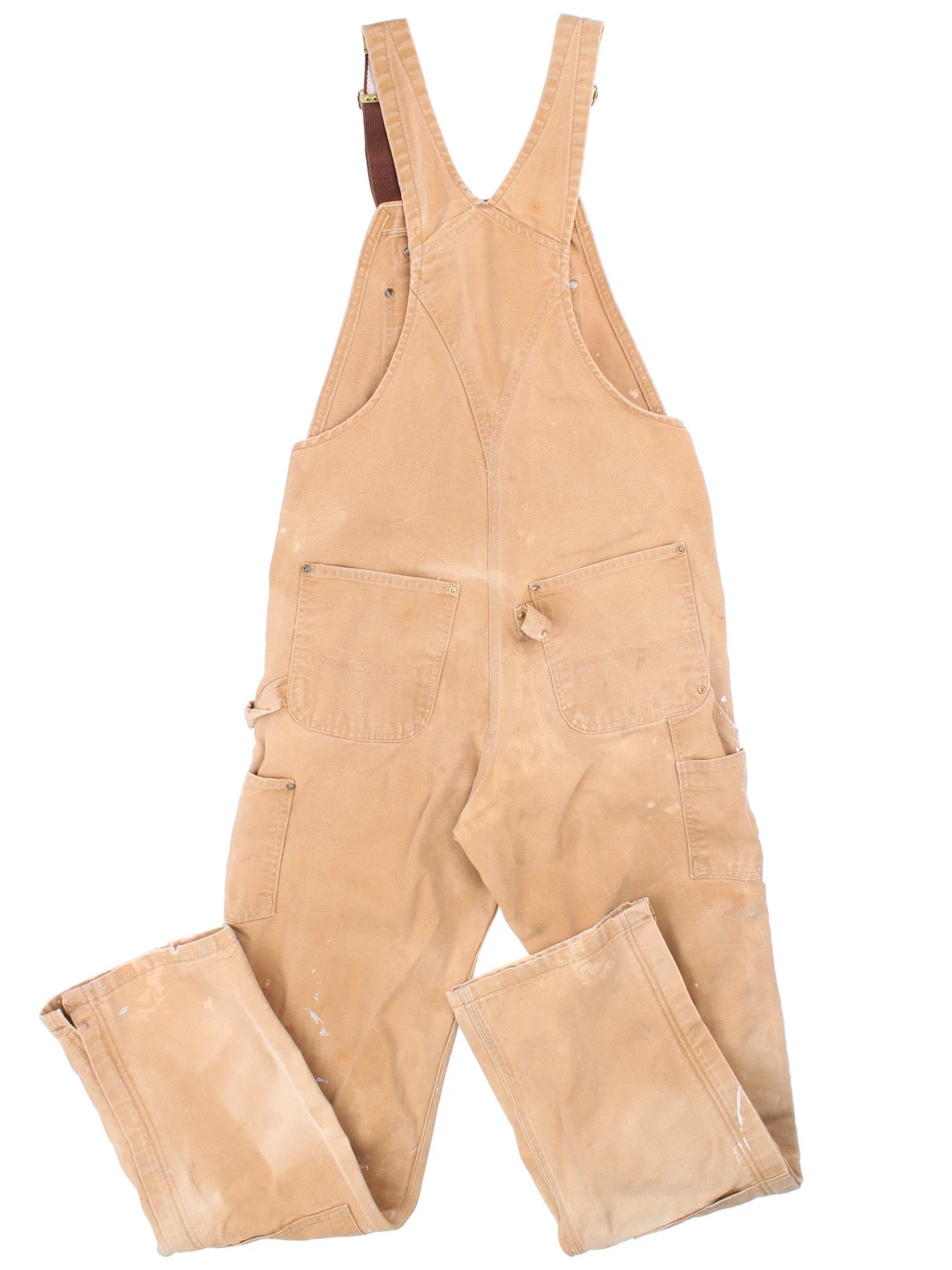 Carhartt Dungarees in tan colourway with multiple pockets, adjustable straps and the logo embroidered on the front.