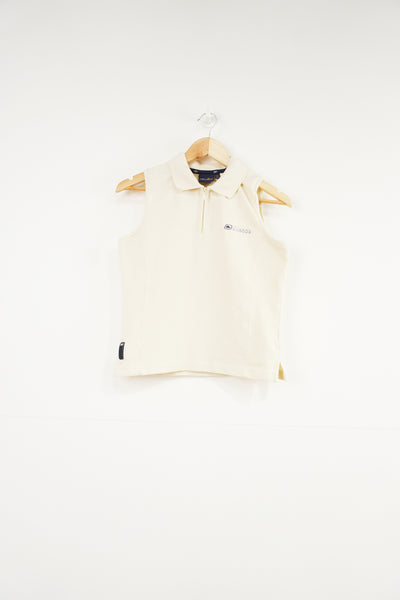 Cream Ellesse 1/4 zip vest with collar and embroidered Logo on chest
