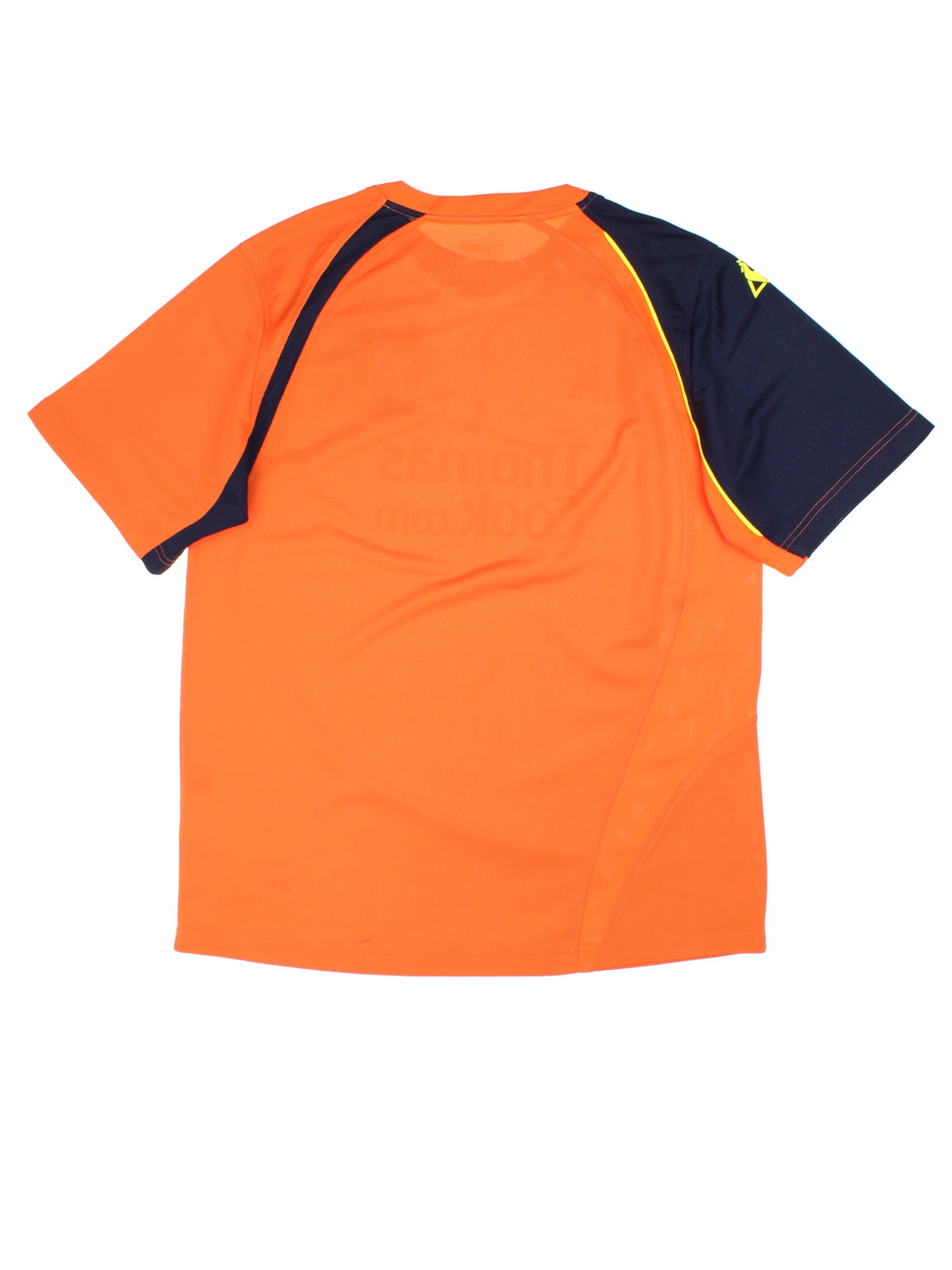 Manchester City 2008/09 Le Coq Sportif Football Shirt in the orange third kit colourway, features embroidered logo and badge on the front, and is signed by Elano number 11 and Robinho number 10.