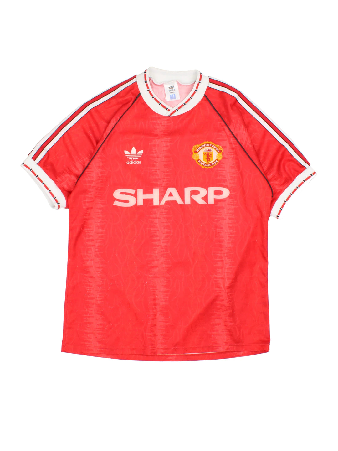 1990-91 Manchester United home football shirt, by Adidas. Printed badge and sponsors