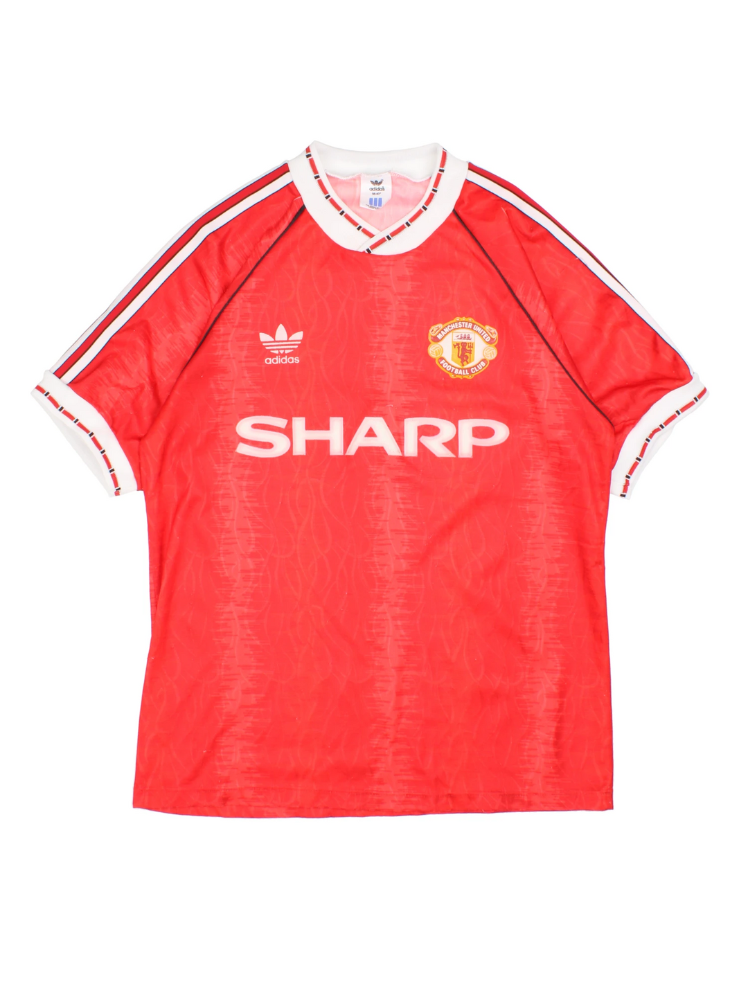 1990-91 Manchester United home football shirt, by Adidas. Printed badge and sponsors