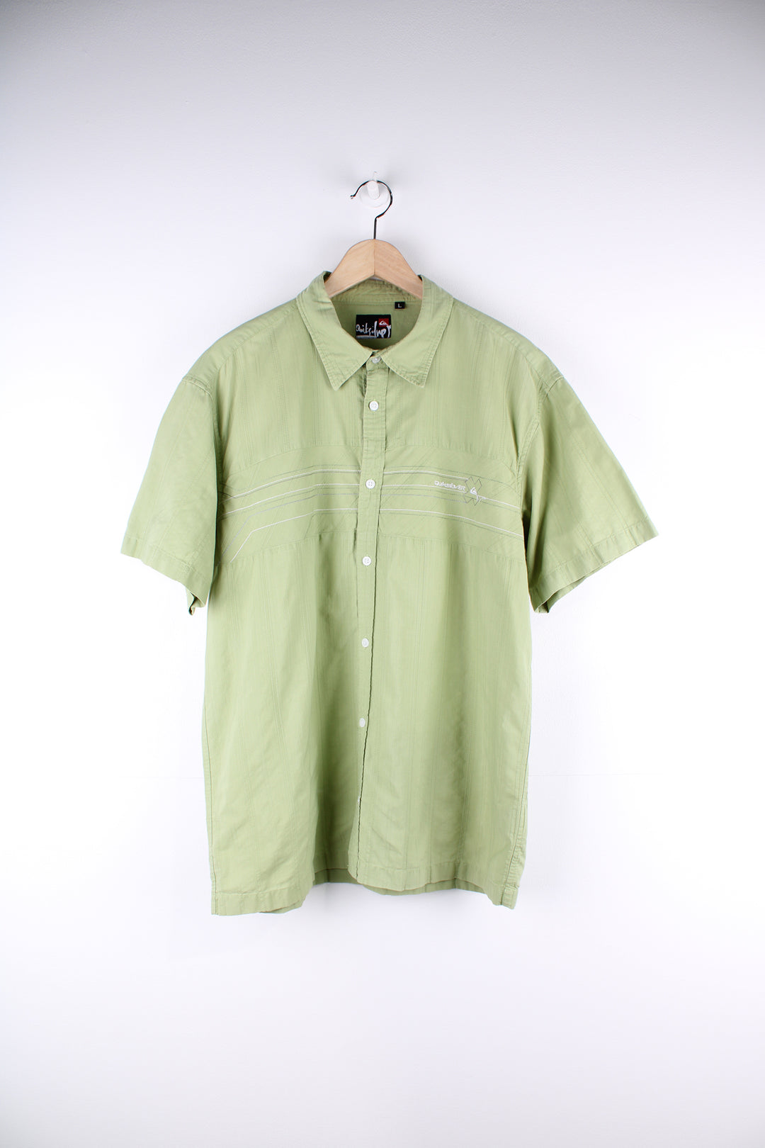 Quiksilver surfer style cotton shirt in green with subtle stripe details and embroidered logo on the chest