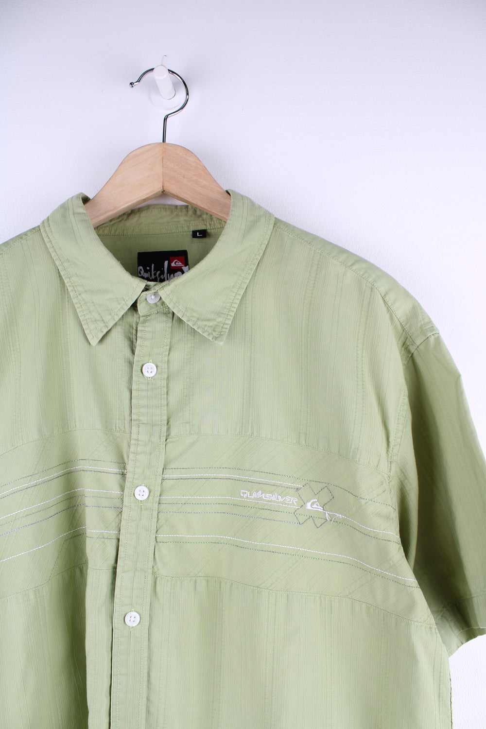 Quiksilver surfer style cotton shirt in green with subtle stripe details and embroidered logo on the chest