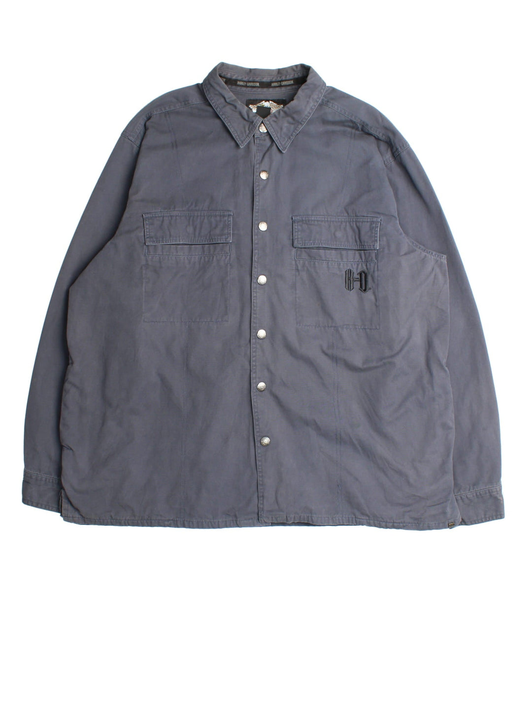 Harley-Davidson Shirt in a grey colourway, button up withn front pockets and embroidered branding on front and back.