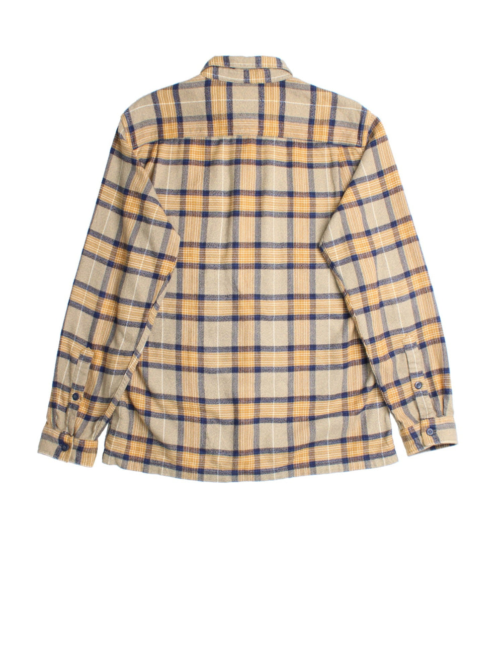 Patagonia Flannel Shirt in a yellow/grey checked colourway, button up with front pocket and embroidered tab branding.