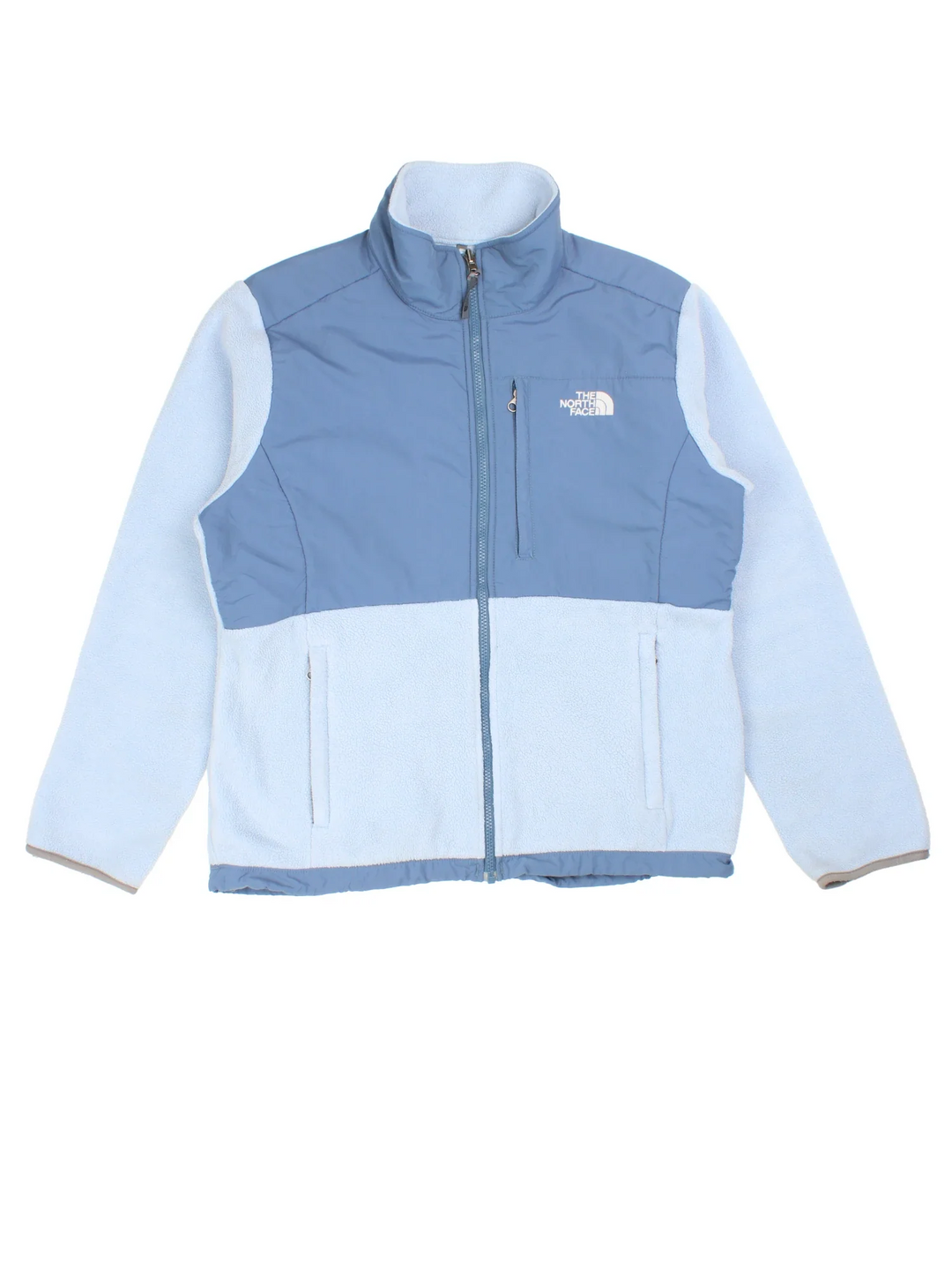 Vintage The North Face Denali Fleece in a blue colourway. Zips up with multiple pockets and has embroidered logos on the front/back.
