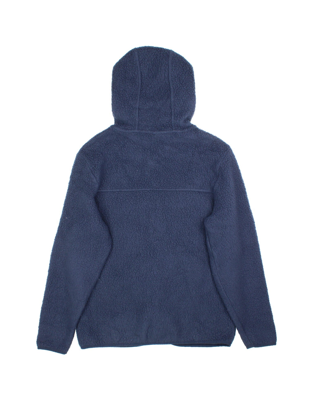 Patagonia Retro Pile Fleece in a blue colourway. Full Zip with multiple pockets on the front. Classic small logo on the chest and a hood.