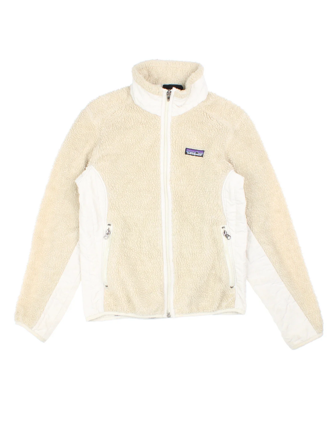Vintage Patagonia Retro-X Fleece in a tan colourway. Zips up and has side pockets, and the logo embroidered on the front.