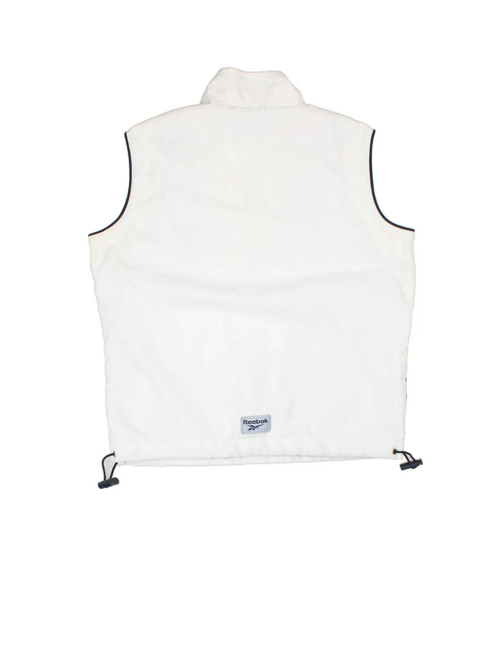 Reebok Athletic Department Pullover Vest in a white colourway. Half zip closure with a pouch pocket, and has the logo embroidered on the front and back.