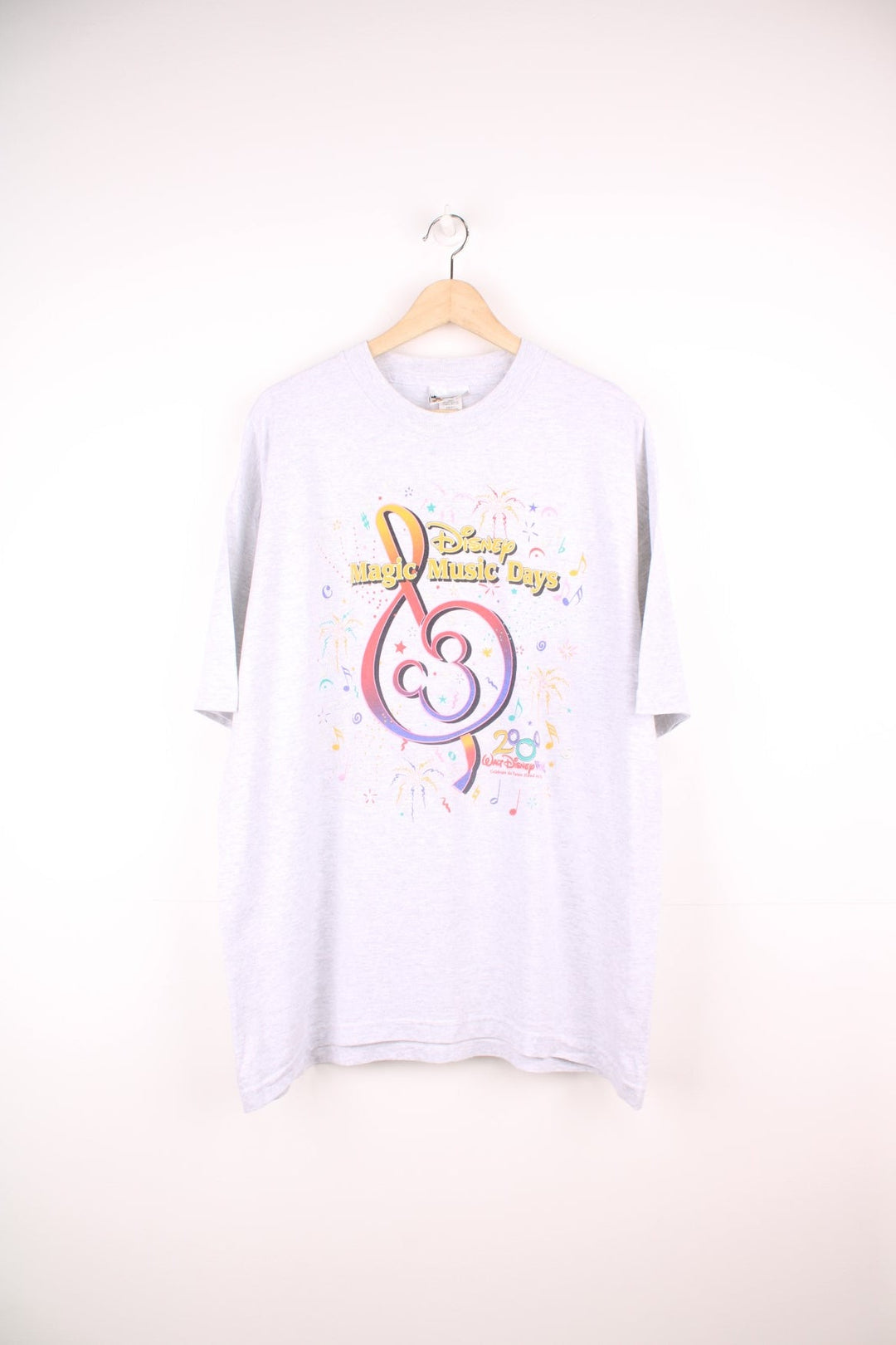 Vintage Disney Magic Music Days 2000 T-Shirt in grey with multi coloured print on the front.