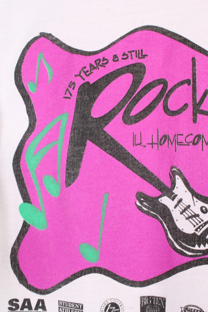 Vintage 1995 "Rokin' Homecoming" long sleeve top, features printed spell-out graphic on the front and back